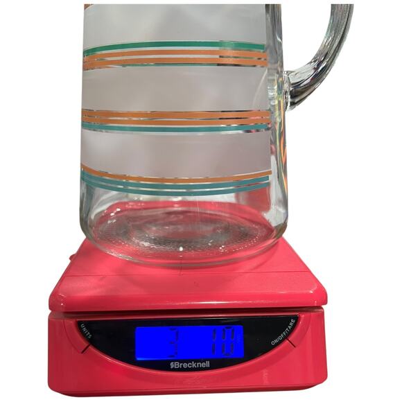 Vintage Striped Glass Pitcher Turquoise Peach Retro - Picture 8 of 8